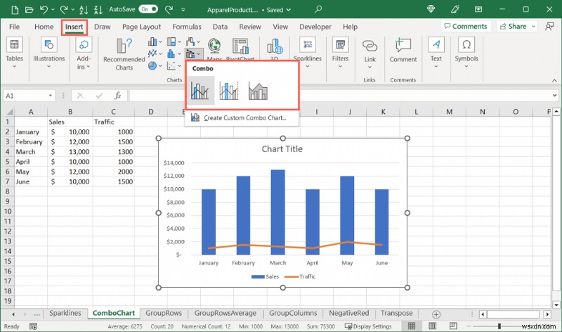 การเรียนรู้แผนภูมิผสมใน Excel:คำแนะนำทีละขั้นตอน 