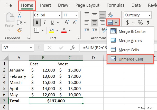 4 วิธีง่ายๆ ในการเลิกผสานเซลล์ใน Microsoft Excel 