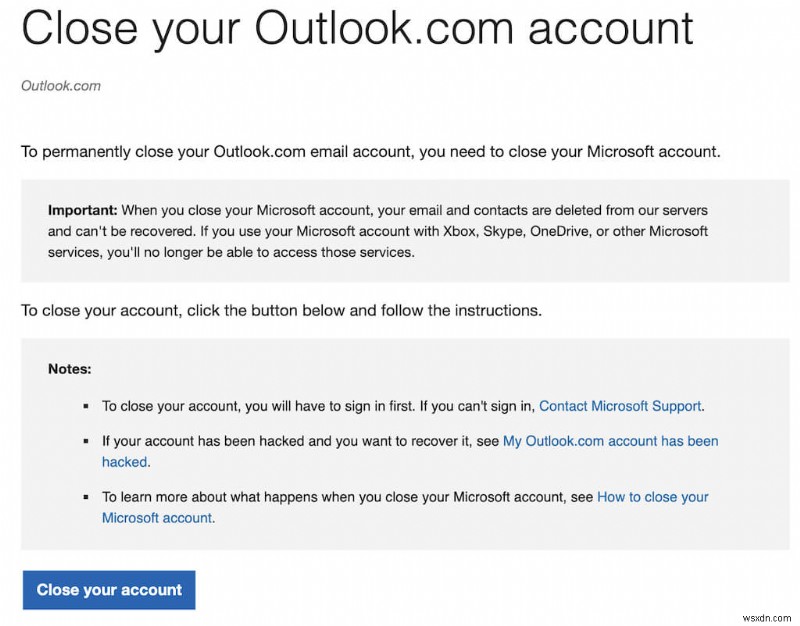 คำแนะนำทีละขั้นตอนในการปิดหรือลบบัญชี Outlook ของคุณอย่างถาวร 