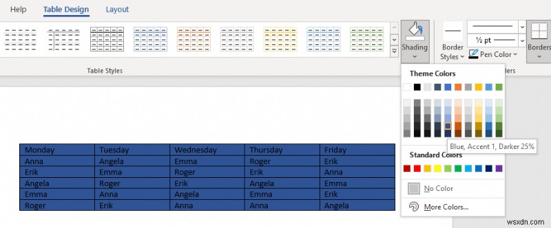 เพิ่มสีพื้นหลังให้กับตารางคำ:คู่มือฉบับย่อ 