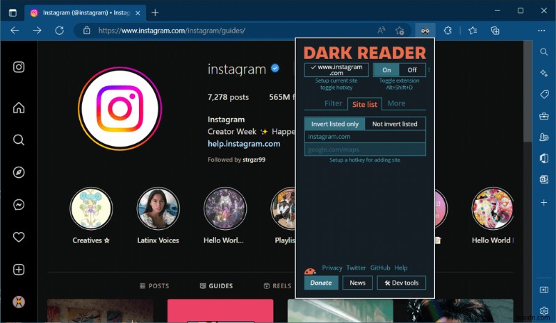 เปิดใช้งานโหมดมืดบนเว็บ Instagram สำหรับ Windows:คำแนะนำทีละขั้นตอน 