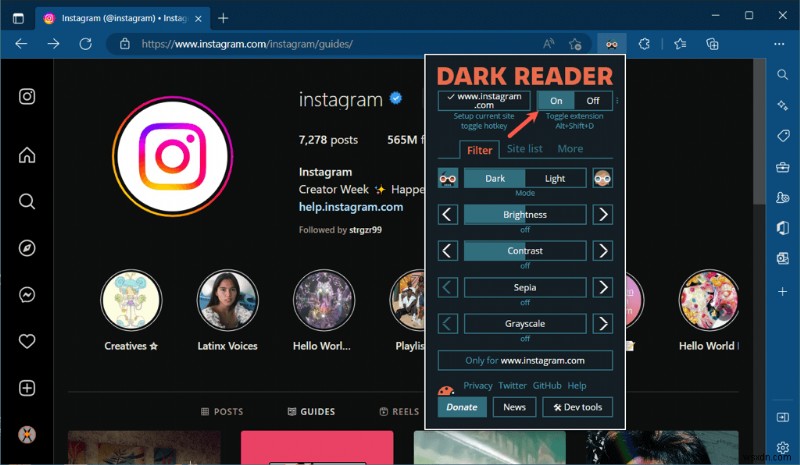 เปิดใช้งานโหมดมืดบนเว็บ Instagram สำหรับ Windows:คำแนะนำทีละขั้นตอน 