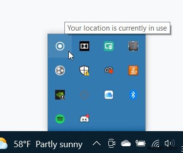 ไอคอน  ตำแหน่งของคุณใช้งานอยู่  บน Windows หมายความว่าอย่างไร 