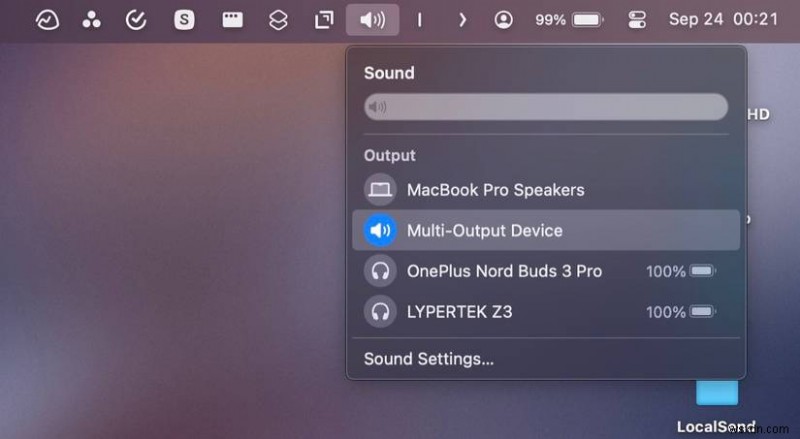 วิธีส่งสัญญาณเสียงไปยังลำโพงและหูฟังบน Mac พร้อมกัน 