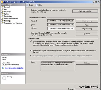 บรรลุความพร้อมใช้งานอย่างต่อเนื่องด้วย SQL Server Mirroring 