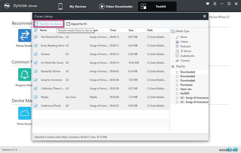 Syncios Manager:การถ่ายโอนเพลงและเพลย์ลิสต์ที่ราบรื่นสำหรับ iOS และ Android 