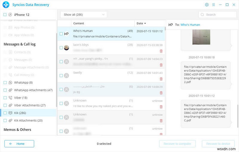 กู้คืน Kik &Viber Chats บน iPhone ด้วย Syncios Data Recovery 