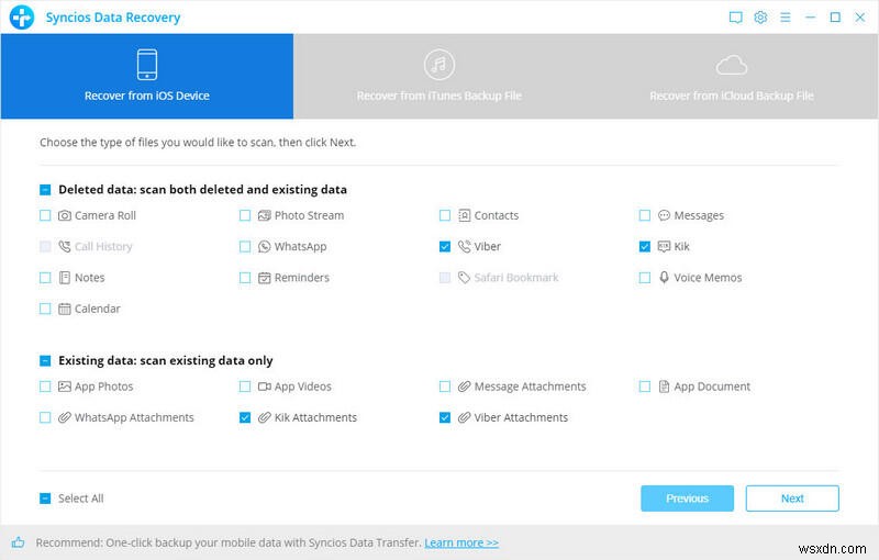 กู้คืน Kik &Viber Chats บน iPhone ด้วย Syncios Data Recovery 