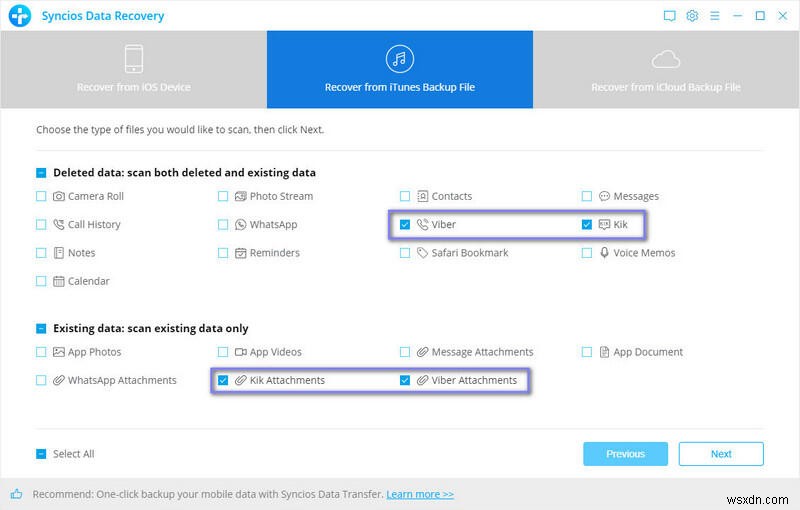 กู้คืน Kik &Viber Chats บน iPhone ด้วย Syncios Data Recovery 