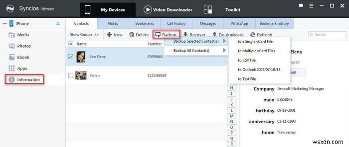 สำรอง แก้ไข และลบผู้ติดต่อ iPhone 16 ด้วย Syncios Manager – ง่ายและปลอดภัย 