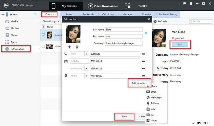 สำรอง แก้ไข และลบผู้ติดต่อ iPhone 16 ด้วย Syncios Manager – ง่ายและปลอดภัย 