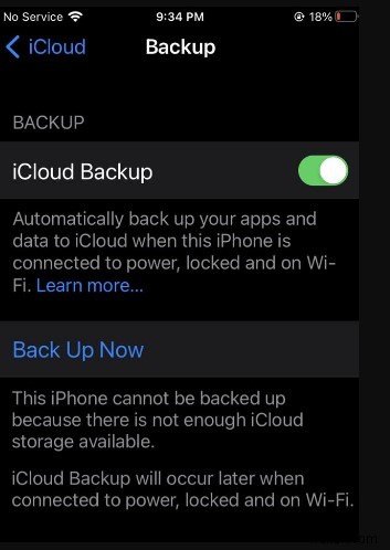 ที่เก็บข้อมูล iCloud บอกว่า  พื้นที่ไม่เพียงพอ  เมื่อมีเหลือเฟือ - วิธีการวินิจฉัยและแก้ไข 