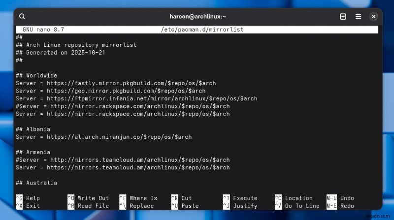 การเรียนรู้การอัปเดต Arch Linux Mirrorlist:คำแนะนำทีละขั้นตอน 