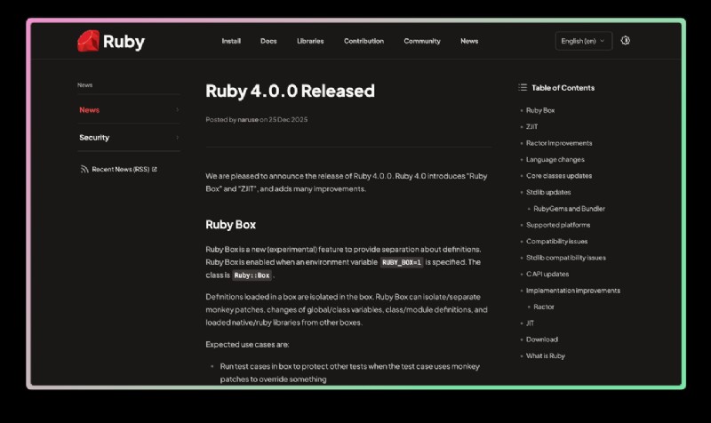 Ruby 4.0:คุณสมบัติหลัก ไฮไลท์การเปิดตัว และคู่มือการอัปเกรด 