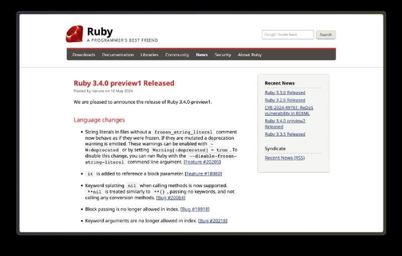 ไฮไลท์การเปิดตัว Ruby 3.4:คุณสมบัติหลักและการอัพเดต