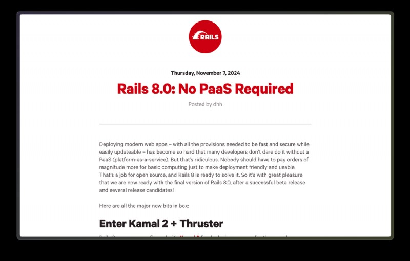 เปิดตัว Rails 8:คุณสมบัติหลัก &อิสระในการปรับใช้ 