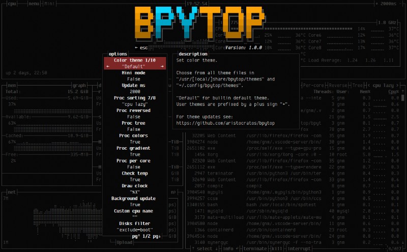 BpyTOP:การตรวจสอบระบบที่ใช้ Python ที่ทรงพลังสำหรับ Linux และ macOS 