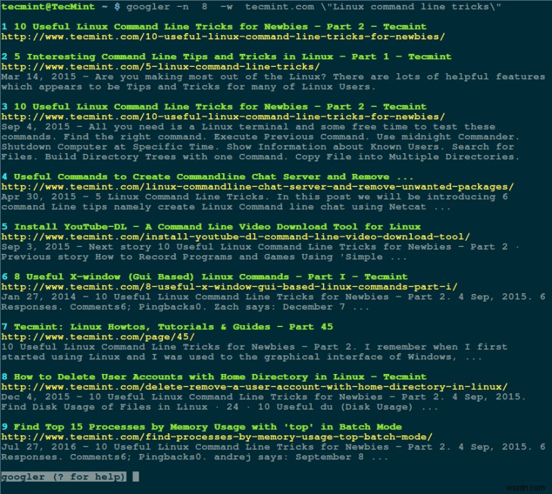 Googler:บรรทัดคำสั่ง Google Search จากเทอร์มินัล Linux ของคุณ 