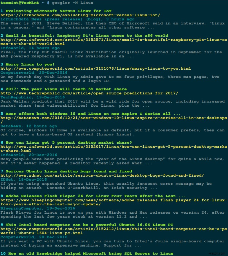 Googler:บรรทัดคำสั่ง Google Search จากเทอร์มินัล Linux ของคุณ 