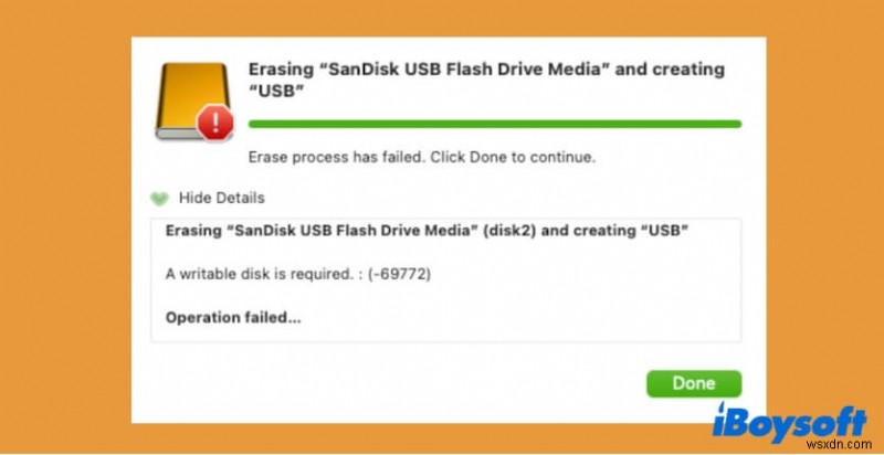 วิธีการแก้ไขข้อผิดพลาด ต้องใช้ดิสก์ที่เขียนได้ เมื่อลบไดรฟ์ USB (ข้อผิดพลาด -69772)