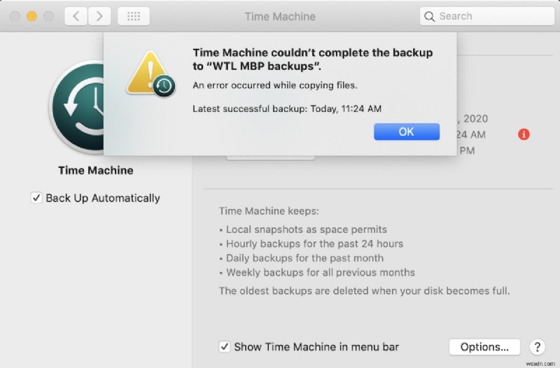แก้ไขข้อผิดพลาด  Time Machine ไม่สามารถสำรองข้อมูลได้  บน macOS Sonoma, Ventura และ Sequoia 