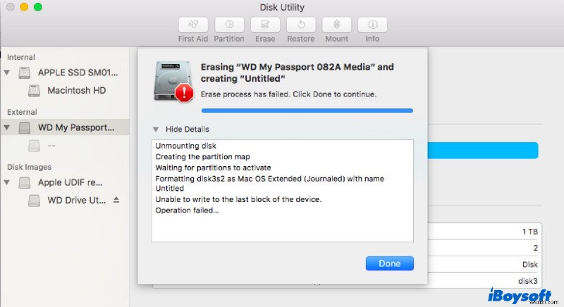 แก้ไขข้อผิดพลาด macOS Disk Utility 69760: ไม่สามารถเขียนไปยังบล็อกสุดท้ายของอุปกรณ์ได้  