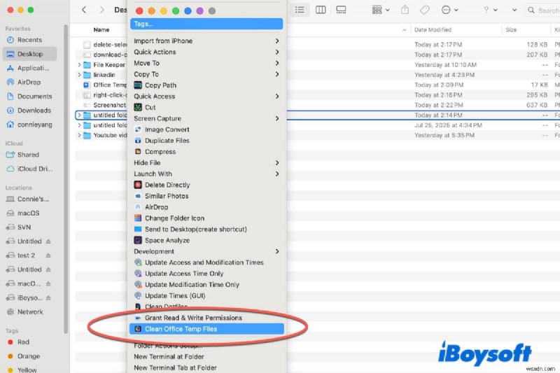 ลบไฟล์ Office Temp บน macOS อย่างรวดเร็วด้วย iBoysoft MagicMenu – สะอาดและปราศจากข้อผิดพลาด 