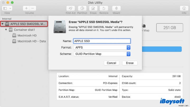 วิธีแก้ไขข้อผิดพลาด  ปัญหาที่พบในแผนที่พาร์ติชัน  ใน Disk Utility 
