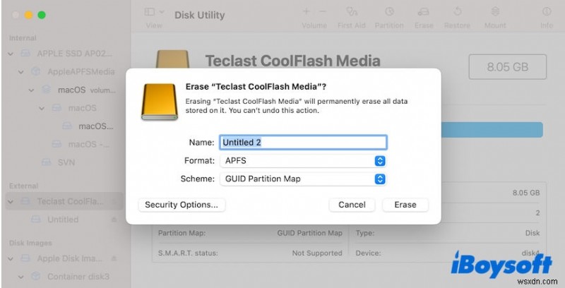 แก้ไขข้อผิดพลาด ขนาดที่เลือกไม่ถูกต้องสำหรับระบบไฟล์ที่เลือก (-69850) บน macOS