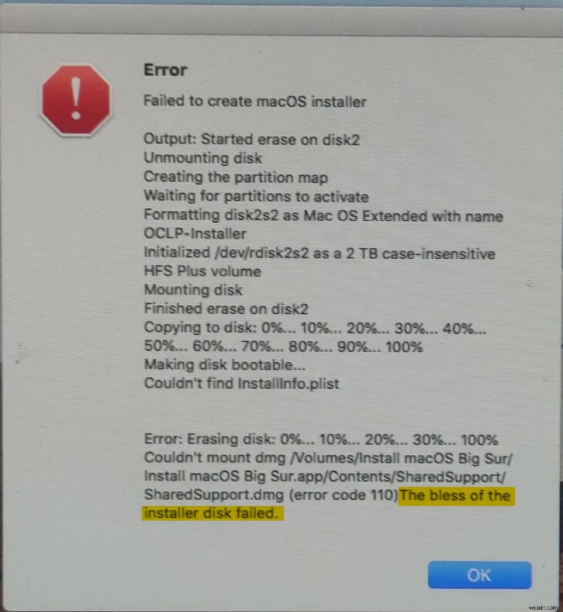 แก้ไขข้อผิดพลาดตัวติดตั้ง USB ที่สามารถบู๊ตได้ของ macOS บน Mac / Terminal / OCLP - คำแนะนำทีละขั้นตอน 