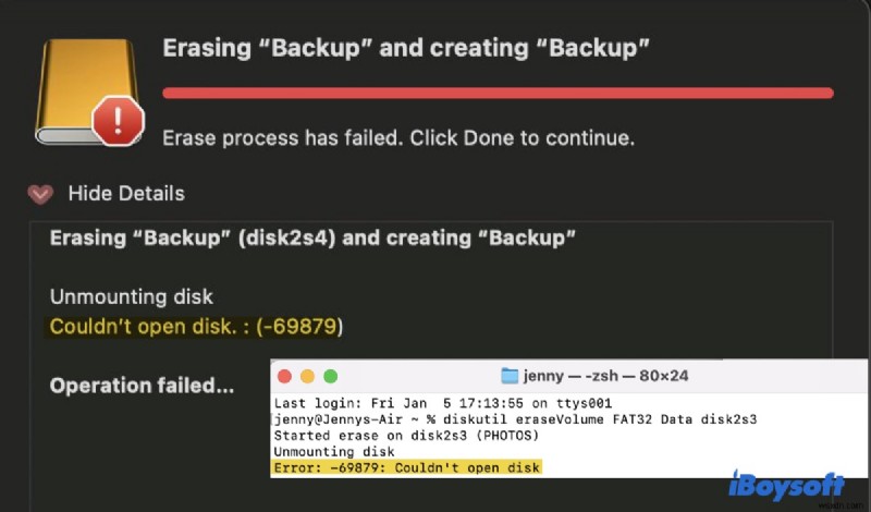แก้ไขข้อผิดพลาด  ไม่สามารถเปิดดิสก์ (-69879)  บน Mac:แก้ไขด่วนสำหรับไดรฟ์ภายนอกและภายใน 