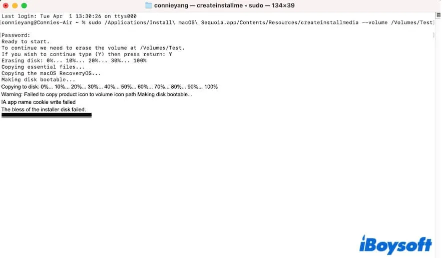 แก้ไขข้อผิดพลาด  Bless of the Installer Disk Failed  ใน Terminal &OpenCore 