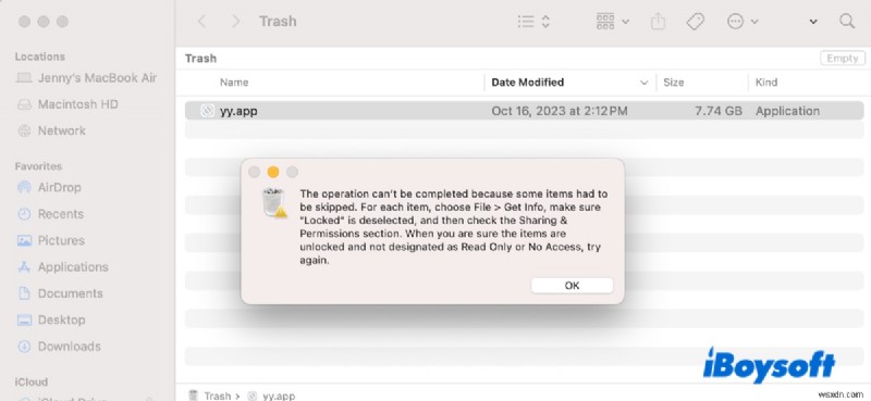 แก้ไขข้อผิดพลาด  รายการใช้งาน  เมื่อลบถังขยะบน Mac - แก้ไขด่วน 