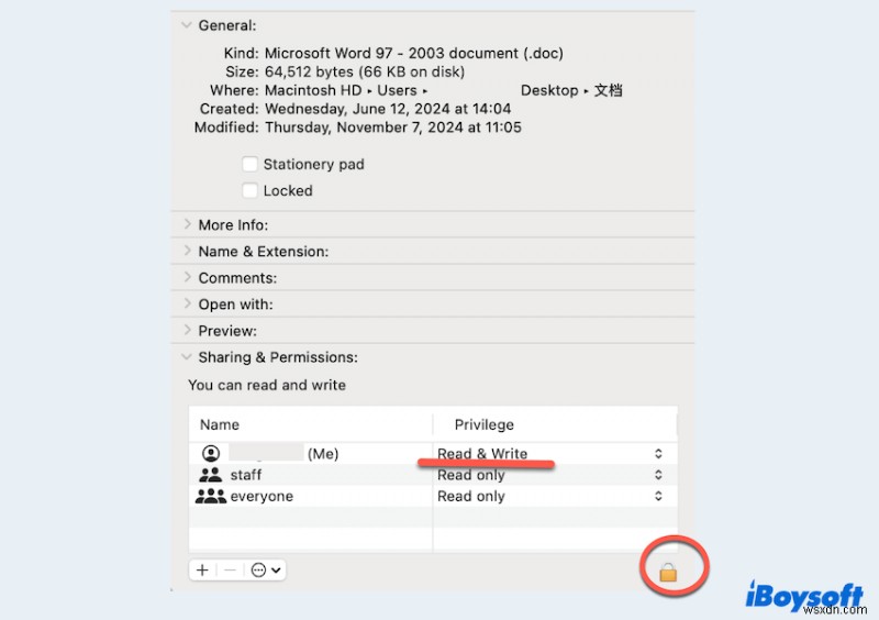 แก้ไขพรอมต์  ให้สิทธิ์การเข้าถึงไฟล์  ใน Microsoft Word สำหรับ Mac 