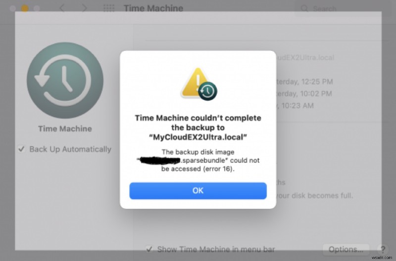 ข้อผิดพลาดในการเข้าถึงอิมเมจดิสก์ของการสำรองข้อมูล Time Machine (16/19/112):คู่มือการแก้ไขด่วน 