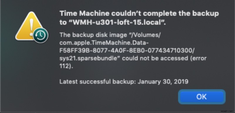 ข้อผิดพลาดในการเข้าถึงอิมเมจดิสก์ของการสำรองข้อมูล Time Machine (16/19/112):คู่มือการแก้ไขด่วน 