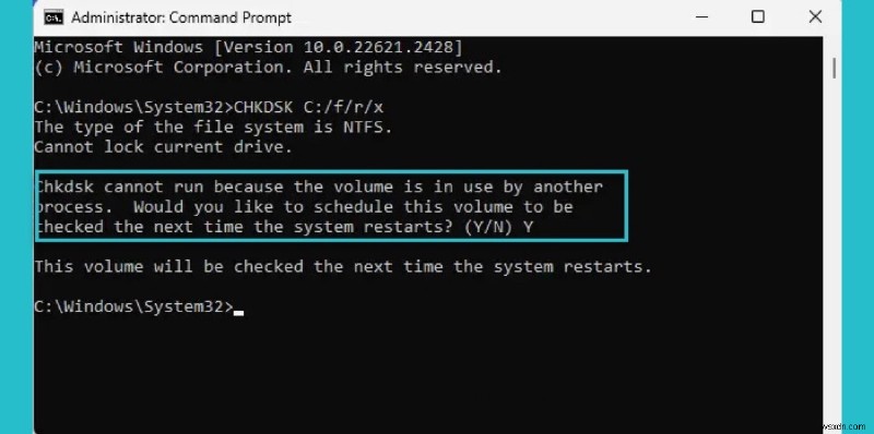 แก้ไขข้อผิดพลาด Chkdsk เมื่อมีการใช้งานโวลุ่มโดยกระบวนการอื่น 