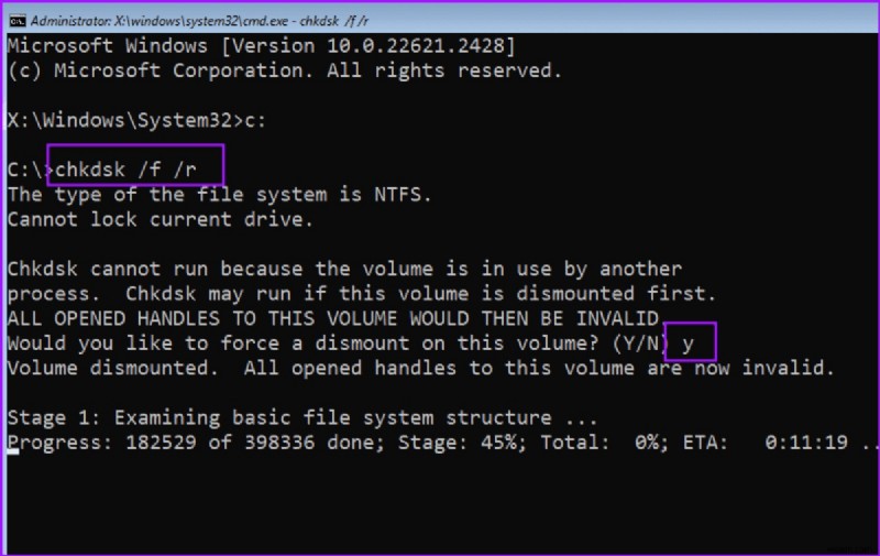 แก้ไขข้อผิดพลาด Chkdsk เมื่อมีการใช้งานโวลุ่มโดยกระบวนการอื่น 