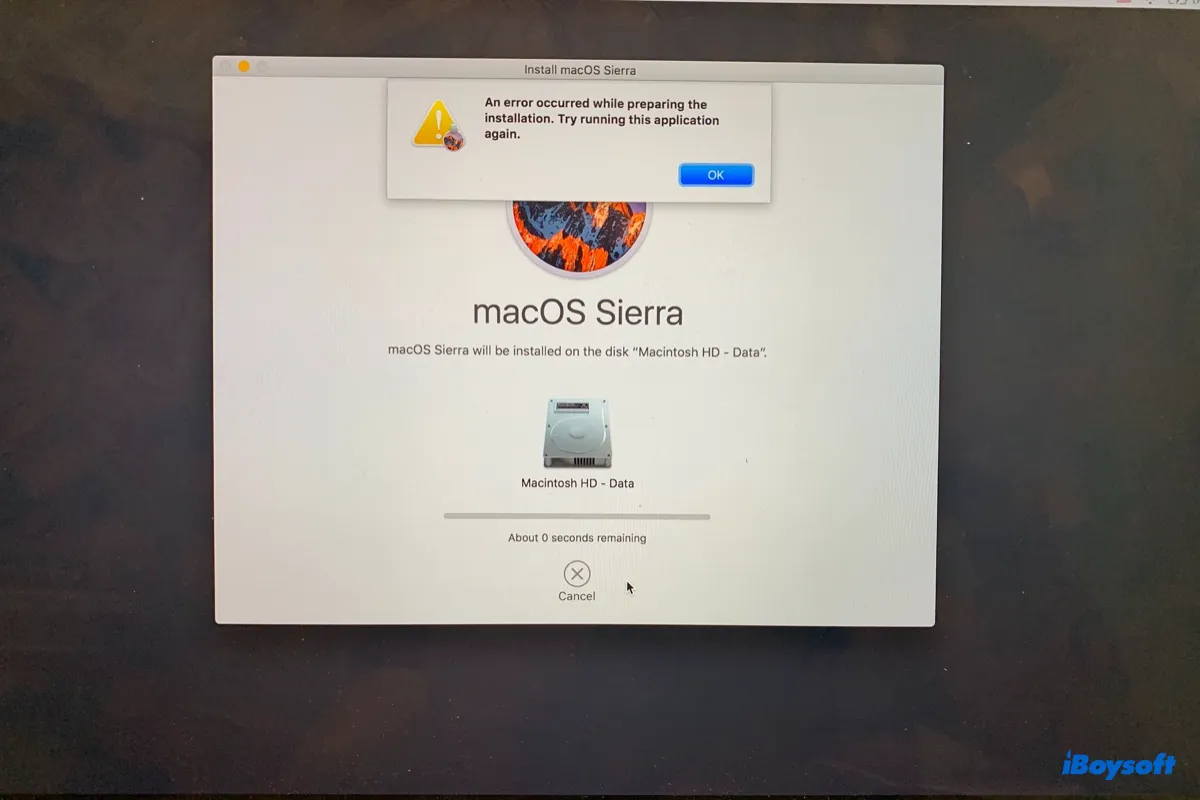 แก้ไขข้อผิดพลาดในการติดตั้ง macOS: เกิดข้อผิดพลาดขณะเตรียมการติดตั้ง  บน Mac 