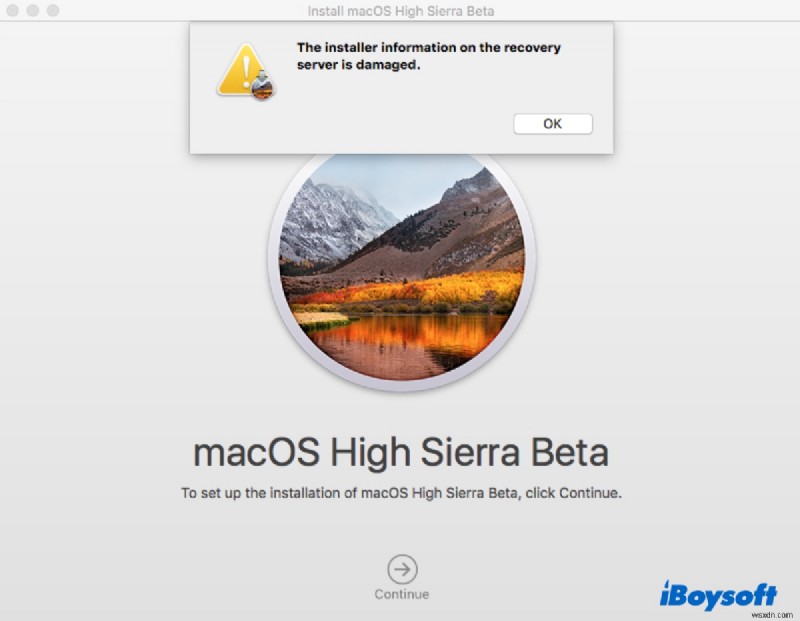 แก้ไขข้อผิดพลาดในการติดตั้ง macOS ใหม่ ข้อมูลตัวติดตั้งบนเซิร์ฟเวอร์การกู้คืนเสียหาย