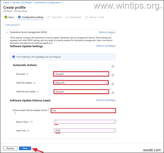 คำแนะนำทีละขั้นตอนในการตั้งค่านโยบายการอัปเดต DDM สำหรับอุปกรณ์ iOS ใน Microsoft Intune
