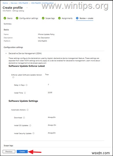 คำแนะนำทีละขั้นตอนในการตั้งค่านโยบายการอัปเดต DDM สำหรับอุปกรณ์ iOS ใน Microsoft Intune
