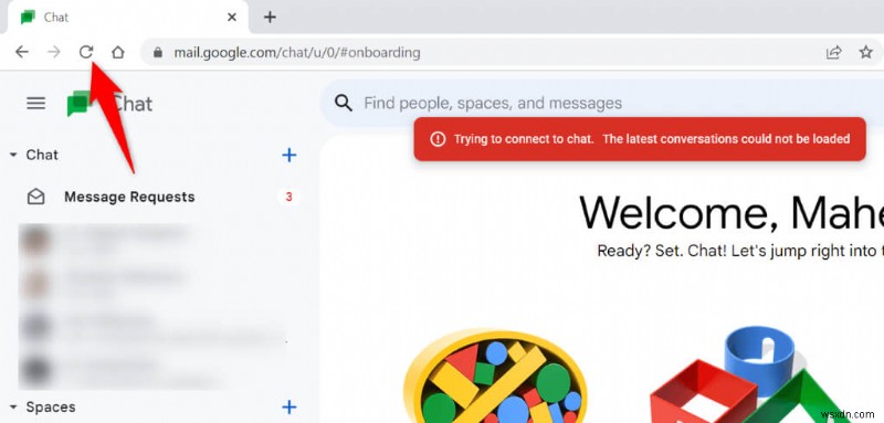 แก้ไขข้อผิดพลาด  ไม่สามารถเชื่อมต่อกับแชท  ใน Google Chat 