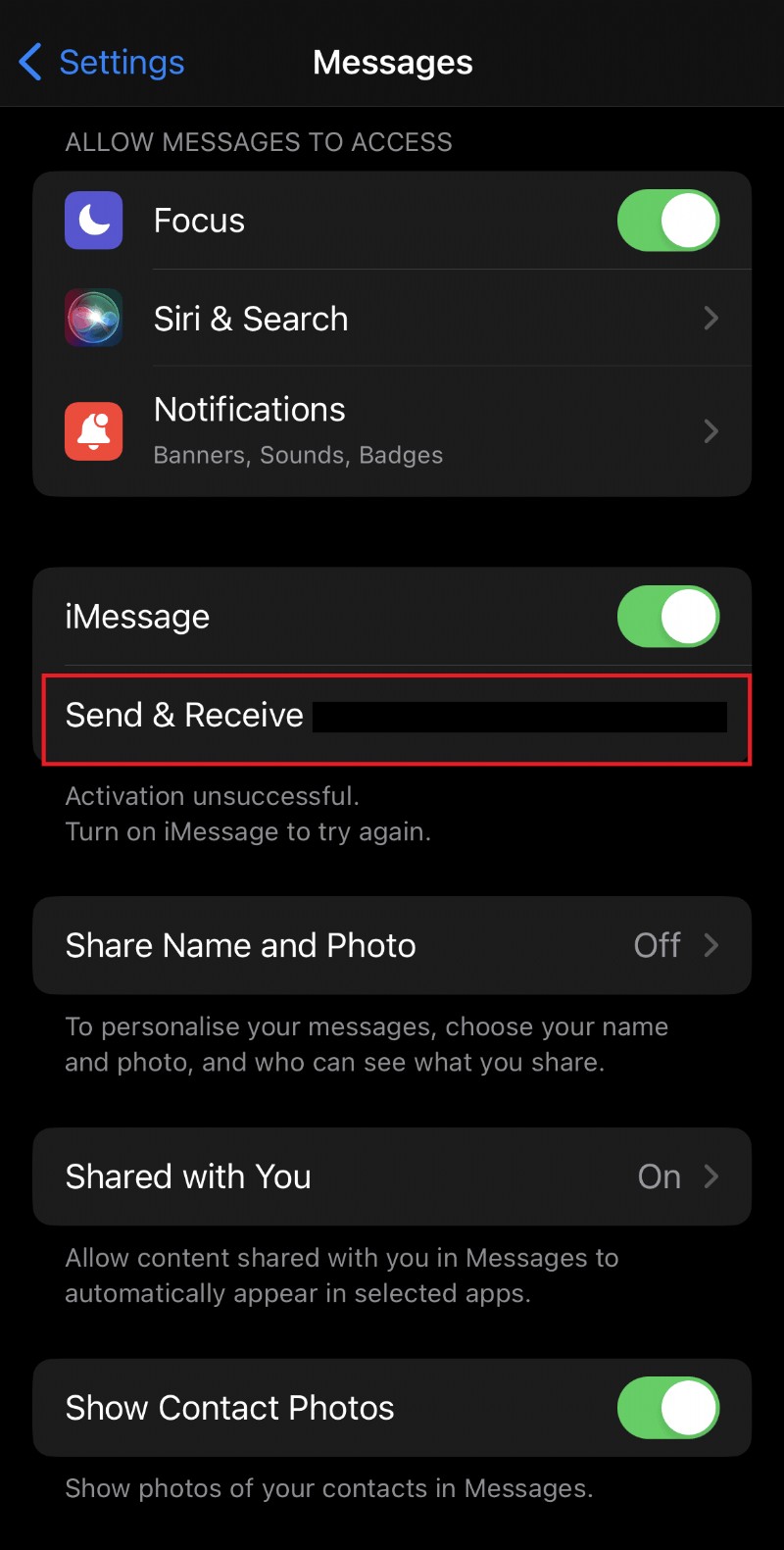 แก้ไขข้อผิดพลาด  หมายเลขโทรศัพท์ไม่ได้ลงทะเบียนกับ iMessage  บน iPhone 