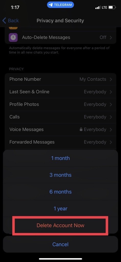ลบบัญชีโทรเลขของคุณบน iPhone:คำแนะนำทีละขั้นตอน 