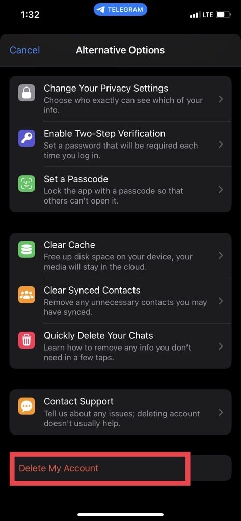 ลบบัญชีโทรเลขของคุณบน iPhone:คำแนะนำทีละขั้นตอน 