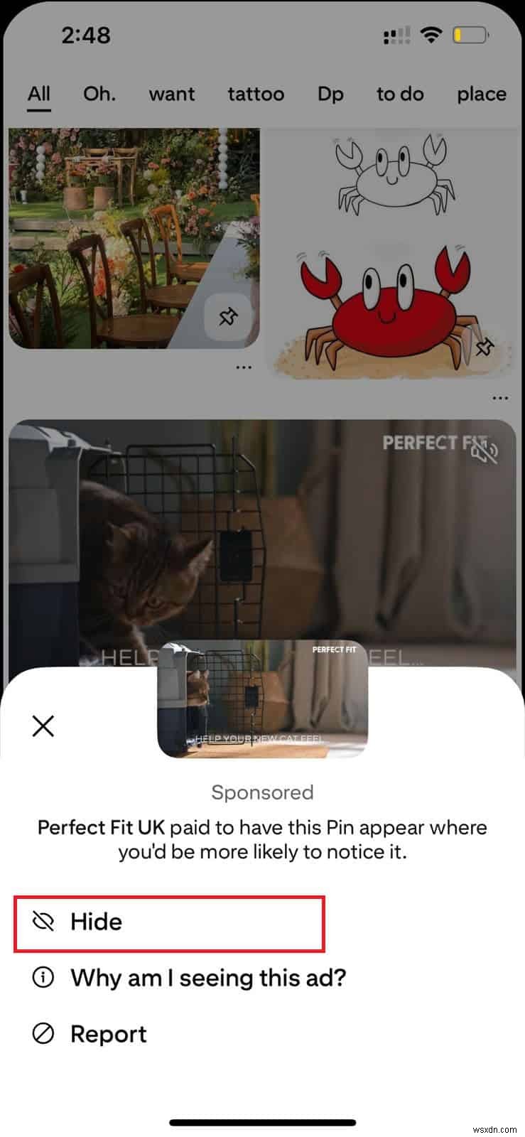 บล็อกโฆษณา Pinterest:ขั้นตอนที่ง่ายและรวดเร็วในการล้างฟีดแอปของคุณ 
