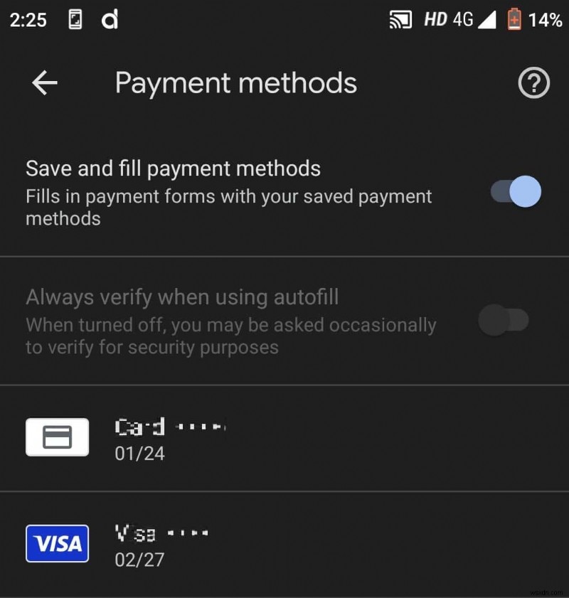 ดูและจัดการบัตรเครดิตที่คุณบันทึกไว้บน Android:คำแนะนำทีละขั้นตอน