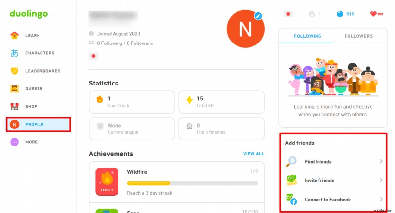 เพิ่มเพื่อนบน Duolingo Desktop:คำแนะนำทีละขั้นตอน 