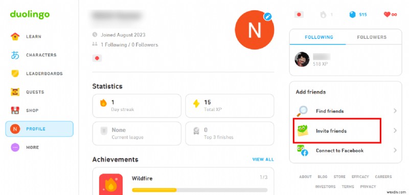 เพิ่มเพื่อนบน Duolingo Desktop:คำแนะนำทีละขั้นตอน 